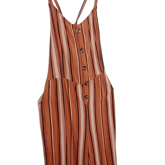 American Eagle Jumpsuit Open Tie Back Flared Romper Striped Pocket Large Viscose - Picture 4 of 16